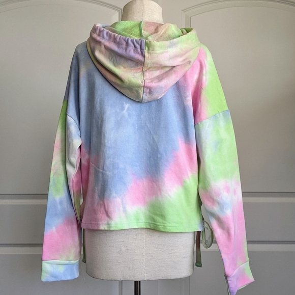 Blank NYC Hoodie Tie Dye Long Sleeve Pullover Ruched Hem Ties Multicolor M NWT - Picture 9 of 16